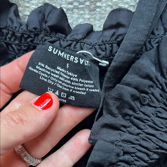 Black Smocked Luxe Silky Tie-Shoulder Maxi Dress - - Picture 6 of 6